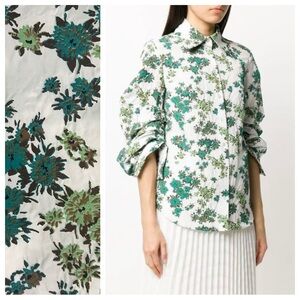 Victoria Beckham VVB Floral Textured Blouse Green White Shirt Sz 2 NWT